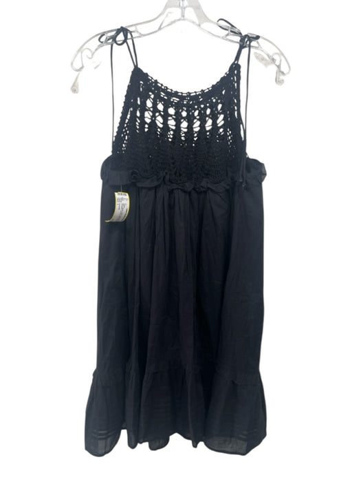 Cleobella Size L Black Cotton Sleeveless Tie Shoulder Crochet Midi Dress Black / L