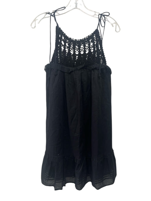 Cleobella Size L Black Cotton Sleeveless Tie Shoulder Crochet Midi Dress Black / L