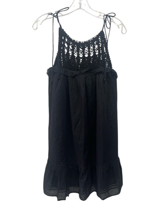 Cleobella Size L Black Cotton Sleeveless Tie Shoulder Crochet Midi Dress Black / L
