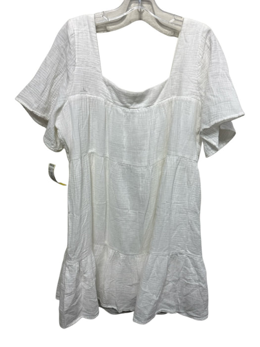 Rails Size L White Cotton Short Sleeve Square Neck Elastic Strap Dress White / L