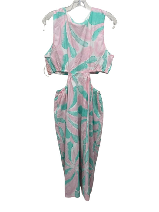 Rails Size L Pink, Green, White Cotton & Lyocell Sleeveless Cut Outs Midi Dress Pink, Green, White / L