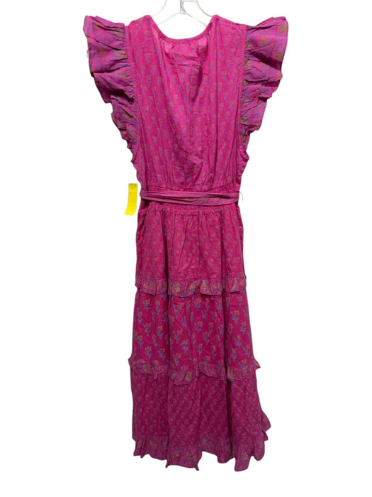 Cleobella Size L Pink, Blue, Gold Cotton Ruffle Cap Sleeve Midi Floral Dress Pink, Blue, Gold / L