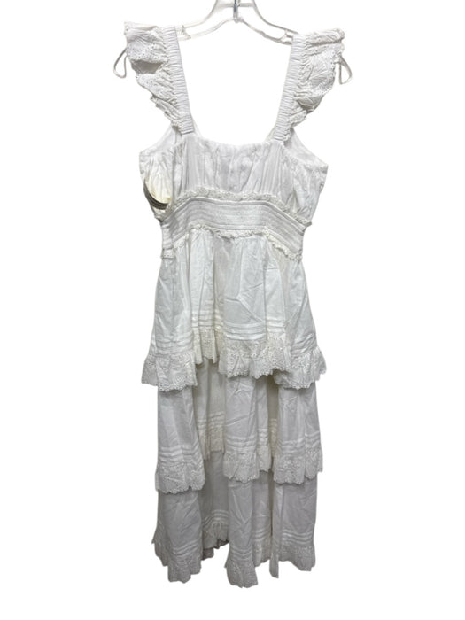 Cleobella Size M White Cotton Ruffle Shoulder Midi Tiered Eyelet Dress White / M