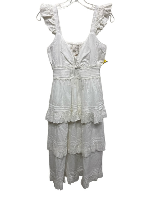 Cleobella Size M White Cotton Ruffle Shoulder Midi Tiered Eyelet Dress White / M