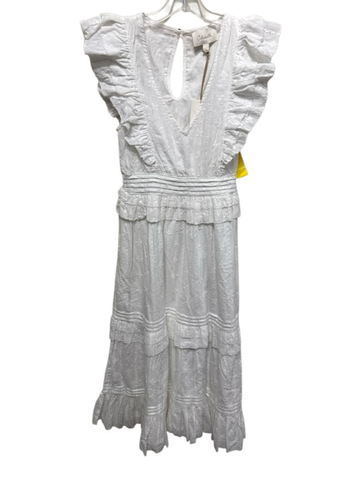 Cleobella Size S White Cotton Ruffle Cap Sleeve Tiered Eyelet Dress White / S