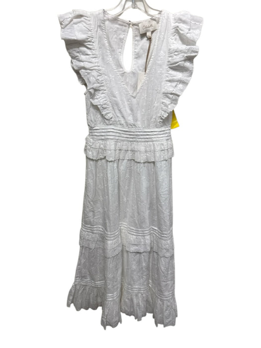 Cleobella Size S White Cotton Ruffle Cap Sleeve Tiered Eyelet Dress White / S
