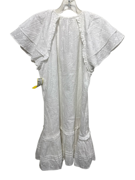 Cleobella Size XS White Cotton Ruffle Cap Sleeve Above Knee Tiered Eyelet Dress White / XS