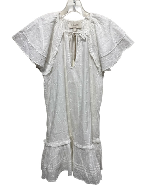 Cleobella Size XS White Cotton Ruffle Cap Sleeve Above Knee Tiered Eyelet Dress White / XS
