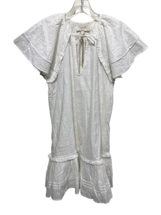 Cleobella Size XS White Cotton Ruffle Cap Sleeve Above Knee Tiered Eyelet Dress White / XS