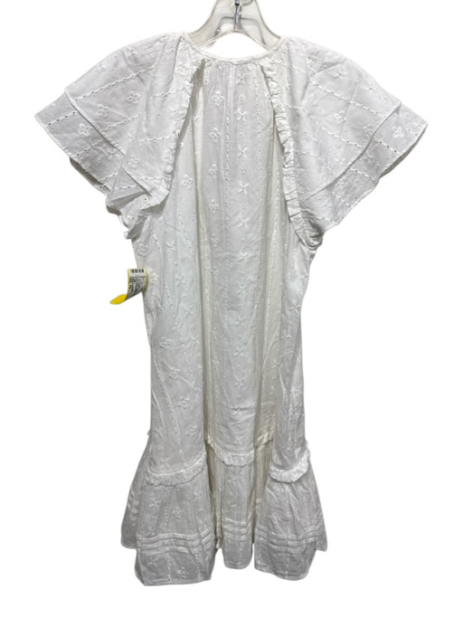 Cleobella Size M White Cotton Ruffle Cap Sleeve Above Knee Tiered Eyelet Dress White / M