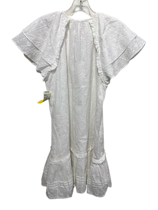 Cleobella Size M White Cotton Ruffle Cap Sleeve Above Knee Tiered Eyelet Dress White / M