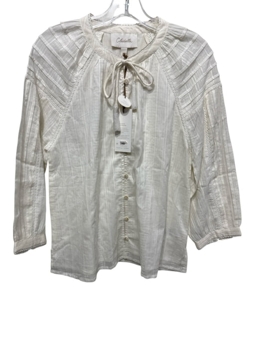 Cleobella Size XS White Cotton Long Sleeve Button Up Perforated Top White / XS