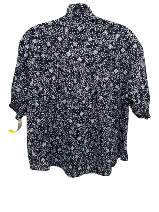 XiRENA Size S navy, purple, white Cotton Short Sleeve Floral Split V neck Top navy, purple, white / S