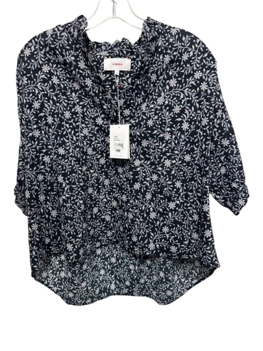 XiRENA Size S navy, purple, white Cotton Short Sleeve Floral Split V neck Top navy, purple, white / S