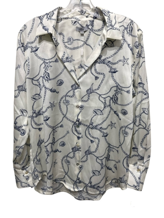 Rails Size XS White & Blue Polyester Long Sleeve Chain Print Button Up Top White & Blue / XS