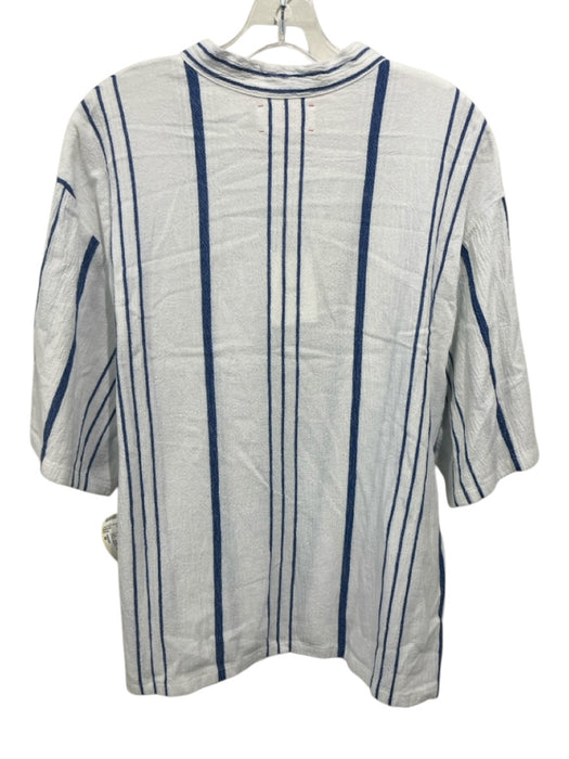 XiRENA Size M White & Blue Cotton & Rayon Short Sleeve Striped Tie Detail Top White & Blue / M