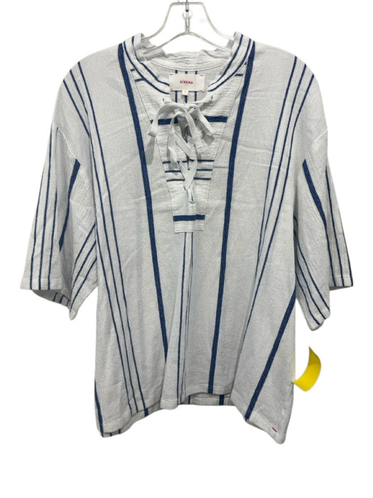 XiRENA Size M White & Blue Cotton & Rayon Short Sleeve Striped Tie Detail Top White & Blue / M