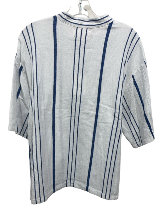 XiRENA Size S White & Blue Cotton & Rayon Short Sleeve Striped Tie Detail Top White & Blue / S