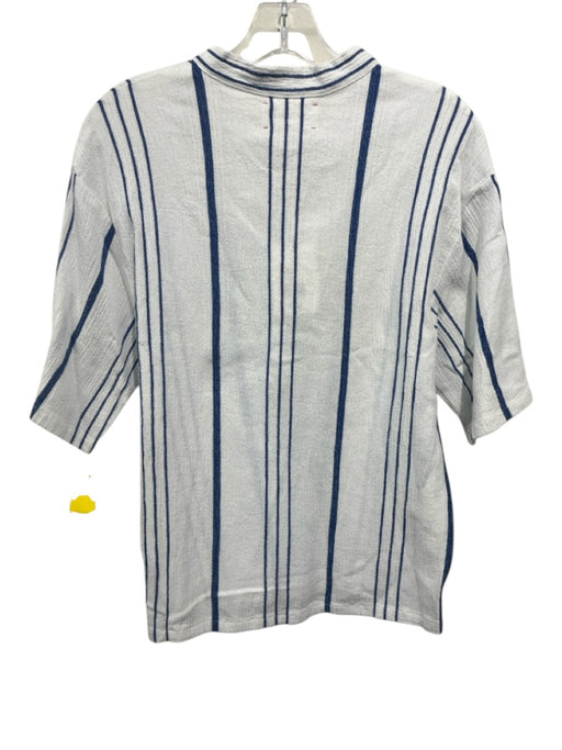 XiRENA Size XS White & Blue Cotton & Rayon Short Sleeve Striped Tie Detail Top White & Blue / XS