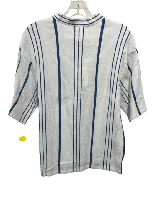 XiRENA Size XS White & Blue Cotton & Rayon Short Sleeve Striped Tie Detail Top White & Blue / XS