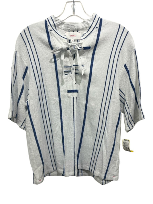 XiRENA Size XS White & Blue Cotton & Rayon Short Sleeve Striped Tie Detail Top White & Blue / XS