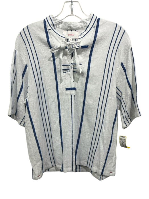 XiRENA Size XS White & Blue Cotton & Rayon Short Sleeve Striped Tie Detail Top White & Blue / XS
