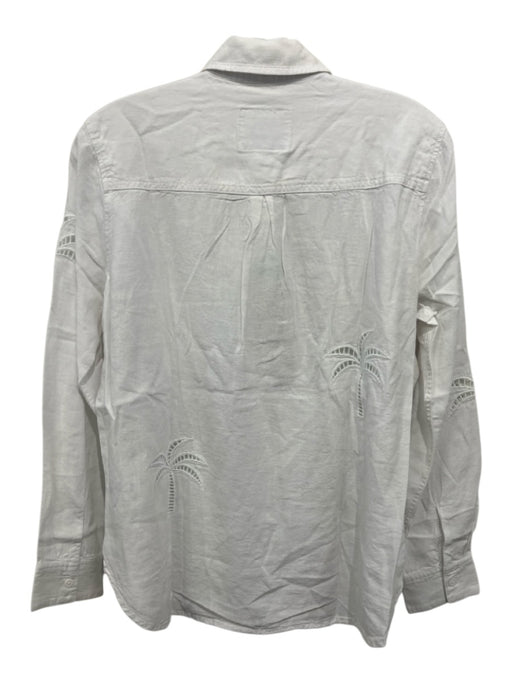 Rails Size XS White Linen Blend Long Sleeve Tropical Print Button Up Cutout Top White / XS