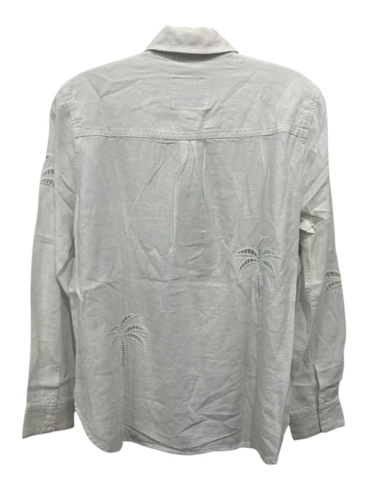 Rails Size XS White Linen Blend Long Sleeve Tropical Print Button Up Cutout Top White / XS