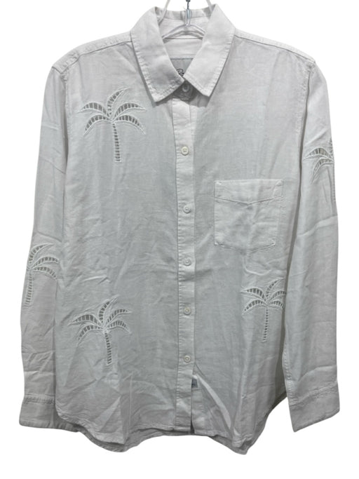Rails Size XS White Linen Blend Long Sleeve Tropical Print Button Up Cutout Top White / XS