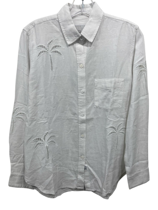 Rails Size XS White Linen Blend Long Sleeve Tropical Print Button Up Cutout Top White / XS