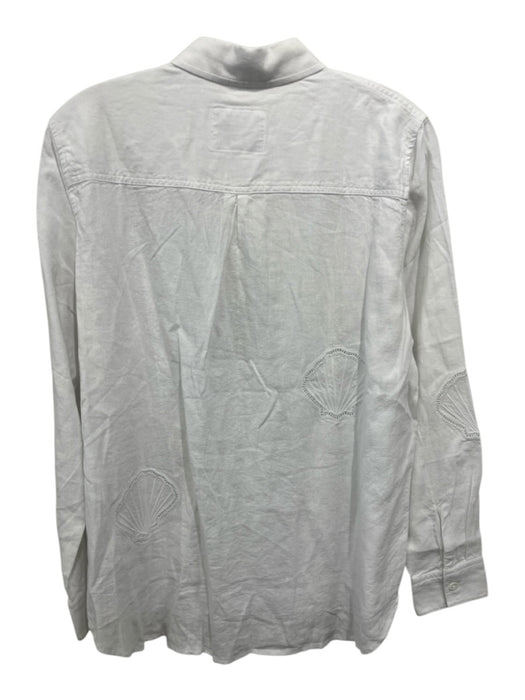 Rails Size XS White Linen Blend Long Sleeve Tropical Print Button Up Cutout Top White / XS