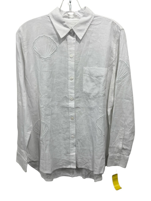 Rails Size XS White Linen Blend Long Sleeve Tropical Print Button Up Cutout Top White / XS