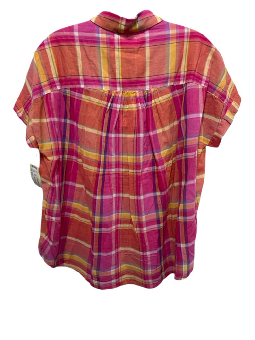 XiRENA Size M Pink, Yellow, Multi Cotton Short Sleeve Plaid Button Up Top Pink, Yellow, Multi / M