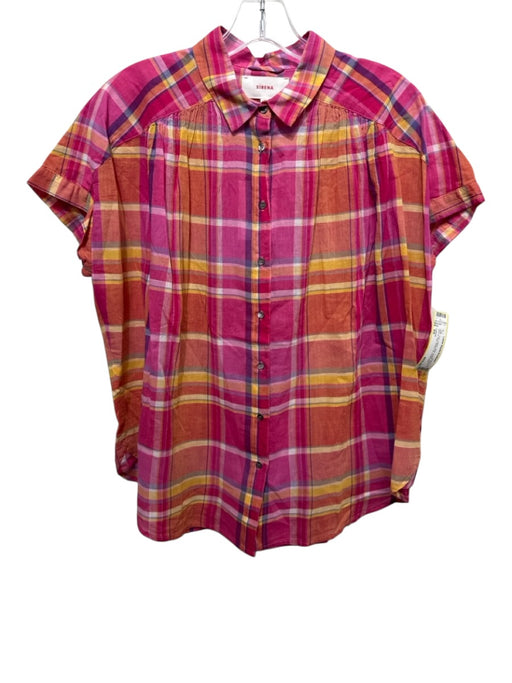 XiRENA Size M Pink, Yellow, Multi Cotton Short Sleeve Plaid Button Up Top Pink, Yellow, Multi / M
