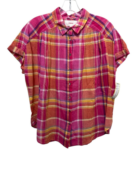 XiRENA Size M Pink, Yellow, Multi Cotton Short Sleeve Plaid Button Up Top Pink, Yellow, Multi / M