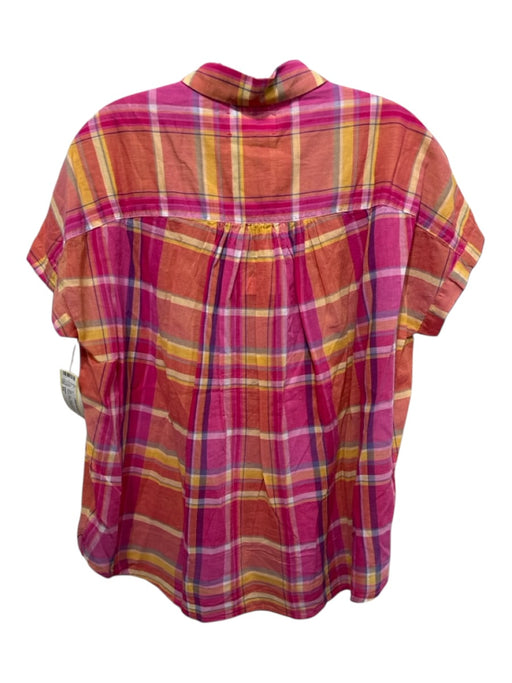XiRENA Size XS Pink, Yellow, Multi Cotton Short Sleeve Plaid Button Up Top Pink, Yellow, Multi / XS