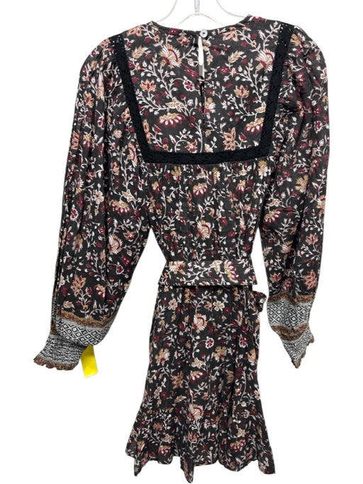 Cleobella Size S Black, Red, Multi Cotton Long Sleeve Above Knee Floral Dress Black, Red, Multi / S