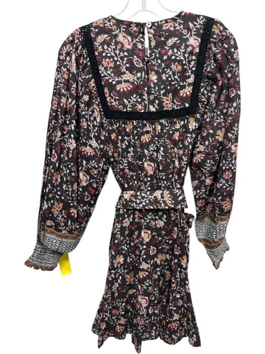 Cleobella Size S Black, Red, Multi Cotton Long Sleeve Above Knee Floral Dress Black, Red, Multi / S