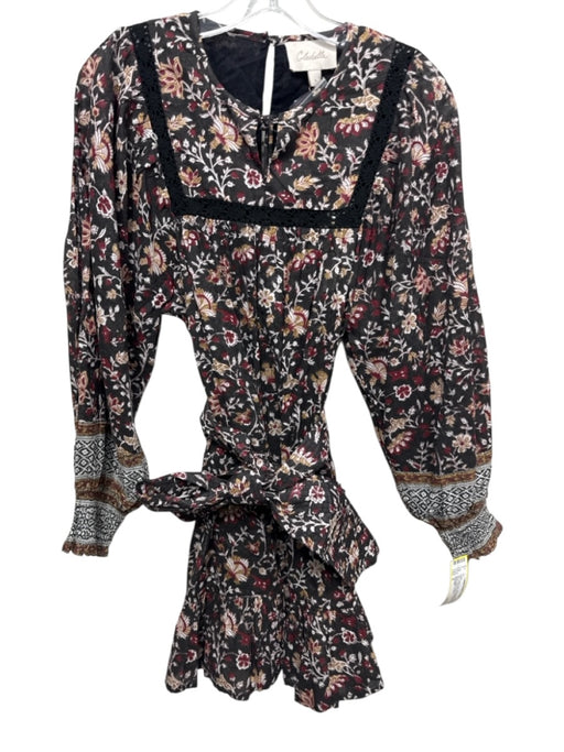 Cleobella Size S Black, Red, Multi Cotton Long Sleeve Above Knee Floral Dress Black, Red, Multi / S