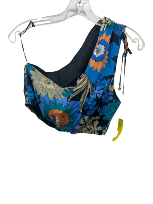 Rails Size S Black, Blue, Multi Cotton One Shoulder Floral Crop Top Black, Blue, Multi / S
