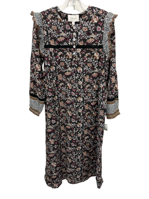 Cleobella Size S Burgundy, Black & Multi Cotton Long Sleeve Floral Dress Burgundy, Black & Multi / S