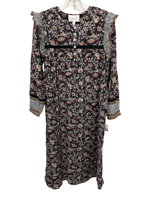 Cleobella Size S Burgundy, Black & Multi Cotton Long Sleeve Floral Dress Burgundy, Black & Multi / S