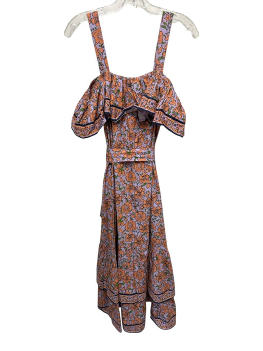Cleobella Size S Orange, Blue & Multi Cotton Off Shoulder Foral & Bird Dress Orange, Blue & Multi / S