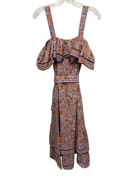 Cleobella Size S Orange, Blue & Multi Cotton Off Shoulder Foral & Bird Dress Orange, Blue & Multi / S