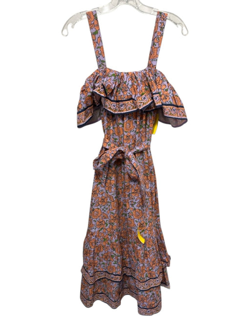 Cleobella Size S Orange, Blue & Multi Cotton Off Shoulder Foral & Bird Dress Orange, Blue & Multi / S