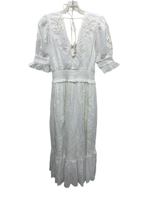 Cleobella Size S White Cotton Short Sleeve Double V Button Front Dress White / S