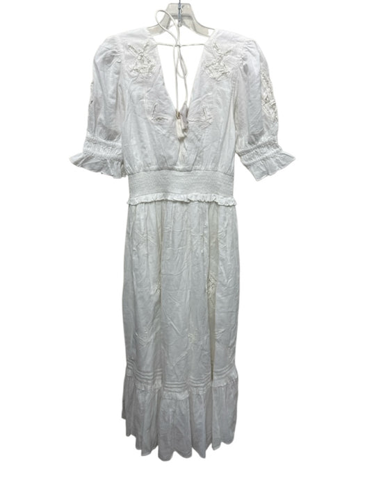 Cleobella Size S White Cotton Short Sleeve Double V Button Front Dress White / S