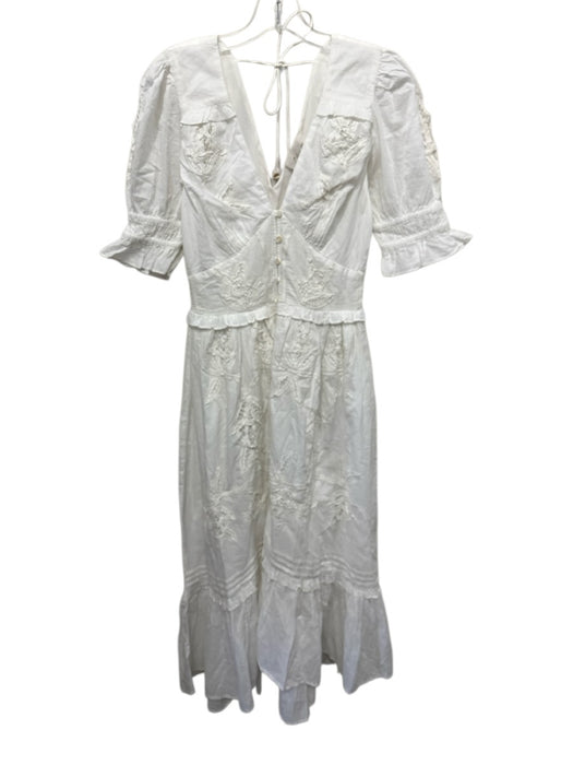 Cleobella Size S White Cotton Short Sleeve Double V Button Front Dress White / S