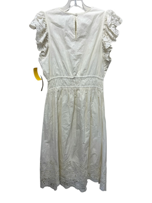 Cleobella Size M White Cotton Cap Sleeve Eyelet Detail Elastic Waist Dress White / M