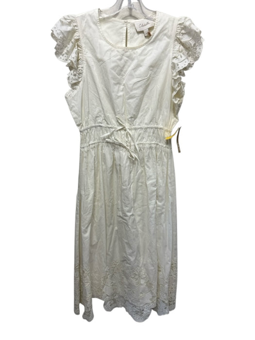Cleobella Size M White Cotton Cap Sleeve Eyelet Detail Elastic Waist Dress White / M